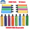 Authentic Fzcvape Max Device Device Device Kit E Cigarette 2000 Puffs 1000mAh Batteria 5ml Cartridge Preried Cartridge Vape Stick Pen VS Bang XXL Air Bar Gunnpod 100% Genuine