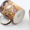 Klimt beijo porcelian canecas xícaras de café com colher gustav klimt osso china presente de aniversário de casamento escritório drinkware 220224