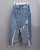 Denim Midi Skirt Holes Hög midja Split Sommar Streetwear Faldas Oregelbundna Kjolar Kvinnor Jeans Ropa Mujer Chic Jupe Femme 210421