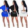 Kette Dstring Clubwear Zweiteiliges Set für Frauen Passende Sets Langarm Hoodies Crop Top Minirock Set Sexy 2 Stück Outfits X0709