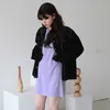 Robes coréennes Chic Vintage Lâche O Cou À Manches Courtes Robe Verte Femmes Mini Robe Feminino Violet Mujer Été Sauvage 210429