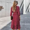 Jastie Femmes Summer Robe Polka Dot MIDI Robes Bohemian Hippie Casual Beach Dress Women's Clothing Vestidos de Verano 210419