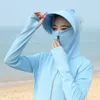 Breite Krempeln Hüte Frauen sonnensichere Kleidung mit Kapuze Anti-UV-Sonne Hut Sommer Sonnenschutzmützen Langer Tops Strand Outdoor Hemd Cover EloB22