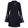 بدلات نسائية Blazers 2022 Spring Fashion Hollow Out Lace Flare Sleeve Coat for Women Tunic Plus Size Blazer v Double Breadsted Suit