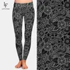 Fashion Women High Waist Plus Size Black Leggings 3D Printing Flowers Pattern Milk Silk Leggings 211216