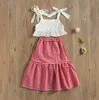 Toddler Baby Girl Zestawy Odzieżowe Bandaż Rękaw Koronki Sling Crop Tops Plaid Drukuj Długa Spódnica 2 sztuk Outfits Odzież Mała dziewczynka