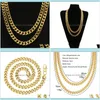 Hängen Jewelryhip Hop Gold Color 316L Rostfritt stål Kubansk länkkedjor halsband för män smycken 9mm 24 "27" kedjor droppleverans 2021 q