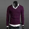 2020 Marka Casual Slim Swetry Mężczyźni Cienkie Solidne Odznaki Dekoracyjne Hedging V-Neck Męskie sweter Pullover Men Y0907
