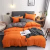 寝具セットミニマリストファッションオレンジホーム織物セットダブルシートラグジュアリークイーンズキングサイズベッドリネン布団カバーピローケース