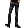 Mäns Belagda Jeans Koreanska Fashion Cool Waxed Waxing Slim Fit Biker Denim Byxor Mäns