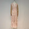 Sling vintage print klänning för kvinnor v nacke ärmlös hög midja sommar rosa klänningar kvinnlig mode kläder 210520