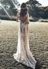 2021 Vintage Lace Boho Beach Wedding Dresses Manga Comprida Applique Backless Estilo Country Vestido de Noiva Boêmio Vestidos de Noiva Hippie Vestido Cigano