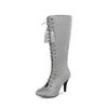 Diseñador de la primavera invierno botas para mujer rodilla sobre tacones rebaño largo comodidad botines mujer muslo alto tamaño 31-48 88-5 79
