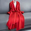Kobiety Loose Long Cashmere Płaszcz Pas Wełny Płaszcz Kurtka Elegancka Odzieży Outerwear Plus Rozmiar 2XL 211104