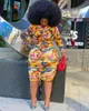 Spring Fall Wholesale Plus Storlekskläder Kvinnor 2 Piece Set Tie Dye Pullover Top Stacked African Elegant Retro Midi Klänning Kjolar 210525