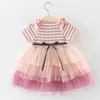 Estilo coreano Princesa Princesa Crianças Bebé Verão Vestido Verão Color Sistido Costura De Costura De Algodão Roupas Casuais 210508