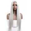 Peruca longa sedosa e reta cabelo branco sintético sem renda feminino meninas fantasia parte do meio resistente ao calor cosplay festa uso diário linha fina natural