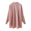 BLSQR Mode Bouton Up Satin Soie Chemise Vintage Blouse Femmes Rose Lady Manches Longues Femme Lâche Chemises de Rue 210430