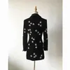 Högkvalitativ Höststil Pendling Svart Velvet Medium Längd Little Bee Inlaid Diamond High Street Celebrity Party Blazer Coat X0721