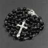 8mm Retro Jesus Cross Rosary Long Imitation Pearl Necklaces 7 Colors Beaded Stylish Christian Unisex Mala Praying Jewelry