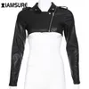 Casual Leather Cropped Jacket Women Long Sleeve Short Coat Streetwear Black Basic Female Harajuku 2021 Autumn Women's Jackets