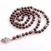 Scandale de fantaisie longue collier lariat avec perles en pierre naturelle de 8 mm et collier de pendentif hamsa pour le collier mala gift 210331