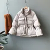 Solide Mode Frauen Parka Mantel Elastische Taille Taschen Stilvolle Jacke Winter Sammlung Reißverschluss Verdicken Warme Mäntel Oberbekleidung Dame 210414