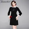 Wiosna Jesień Kobiety Vintage Velvet Patchwork Frezowanie Rękawem Puff Rękaw A-Line Diamonds Bow Peter Pan Collar Elegancka sukienka 210416