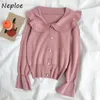 Neploe Sweet Chic Pearl Button Slim Fit Cardigan New Solid Color Coat Women Autumn Winter Long Sleeve Sweaters 1G566 210423