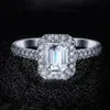 Alta Qualidade Original 925 Sterling Silver Anel de Casamento Princesa 5 * 7mm CZ Zircon Retângulo Diamante Anéis para Mulheres Jóias de Noivado