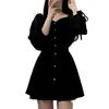 Jurk Dames Vestidos Vintage Solid Daily Empire Elegant Black BF Oversized Classy Retro Mode Charm Vrouw Kleding Lange Mouw 210520