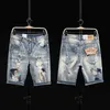 Broderi män Ripped Distressed Denim Shorts Hollow Out Bermuda Sommar Vintage Hole Cowboys Jeans 210716