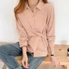 Blusas Mujer De Moda Długie Rękaw Bluzka Koszule Casual Luźne Kobiety Topy Biały Różowy Elegansy Vintage Sexy 316g 210420