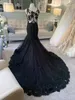 Svart Gotisk Mermaid Bröllopsklänning med Ärmlös Sequined Lace Non White Colorful Bride Dresses Custom Made Vintage Robes