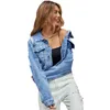 Women's Jackets Fashion Denim Slim Women Coat Lapel Button Personality Frayed Tassel Hem Solid Blue Casual Ladies Denmi Jacket Streetwear