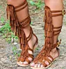 Sandali Ritagli Sandalo Alti Al Ginocchio Stivali Moda Donna Con Frange Fibbia Strappy Falt Gladiator Summrt