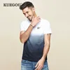 Kuegou 100% bomull T-shirt Kortärmad mode Tshirt Sommar Gradient Färgutskrift T-shirt Män Top Plus Size ZT-3312 210629