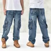 Mode mäns baggy hiphop jeans 2022 plus storlek 30-46 multi fickor skateboard last för män taktiska denim joggar
