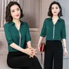 Корейские шифоновые рубашки женщины сплошные V шеи блузки топ плюс размер Blusas Mujer de moda элегантные женщины кисточки 210531