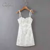 Lato Vintage Kobiety Mini Silk Party Floral Print White Satin Short Slip Dress 210415