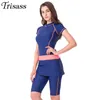 Trisass Two Piece Skirt Swimsuit For Women Sports Surf Suit Tankini Long Pants Bathing suit With Zipper Sleeve Swimwear 210625