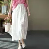 ジョニー教徒の女性のコットンリネンソリッドカラービンテージスカート弾性ウエストパッチワーク夏の甘いカジュアル韓国風スカート210521