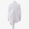 Massief witte revers kraag single breasted asymmetrisch stiksel golvend shirt zwarte taille jas pak lente gx627 210421