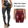 Mode Zipper Femmes Pu Legging Taille Haute Push Up Pantalon En Cuir Slim Stretchy Jeggings Femme Chaud Long Pantalon Sexy Leggins 211204