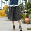 Johnature Women Vintage Plaid Skirts High Waist Autumn Wool Cotton Casual Female A-Line Elastic Waist Skirts 210521