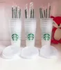 Starbucks 24oz / 710ml, Kunststoff-Tumbler wiederverwendbarer, klarer trinkender flacher unterer Becher Säule-Form-Deckel-Stroh-Becher Bardian, 5pcs Stock