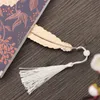 Bokmärke Creative Feather Bookmarks Pendant Metal Book Mark Vintage Retro Brass Beaded Stationery School Office Supply