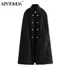 Kvinnor Mode Metall Knappar Lossa Woolen Cape Coat High Neck Side Fickor Kvinnor OuterWear Chic Overcoat 210420