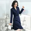 Blå blazer klänning kvinnor våren höst koreanska kontoret lady temperament slim plus storlek professionella klänningar feminina lr781 210531