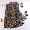 Leopardo impresso saia plissada mulheres retrô elegante alta cintura saia femme a linha longa saias leopard saias para senhoras 210730